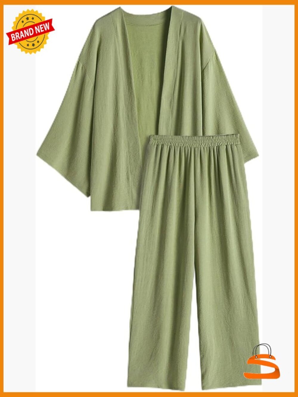 2 Piece Tracksuit Linen Cardigan Wide Leg Pants Loungewear Set